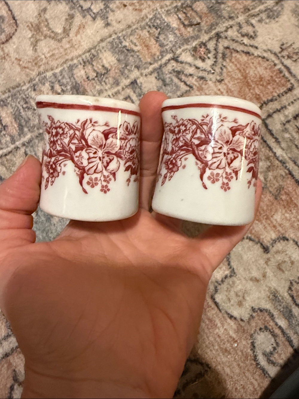 Shenango China Restaurant Red Avon Floral Pattern Mini Creamer Set of Two